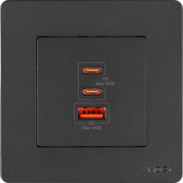 Incarcator de perete Moes Star Ring 65W GaN TK-SR-EU-2C1A-65, Gri Intunecat, 3 Porturi Fast Charge cu 2x USB-C PD 3.0 si 1x USB-A, Suport PPS QC3.0, Protectie Multipla