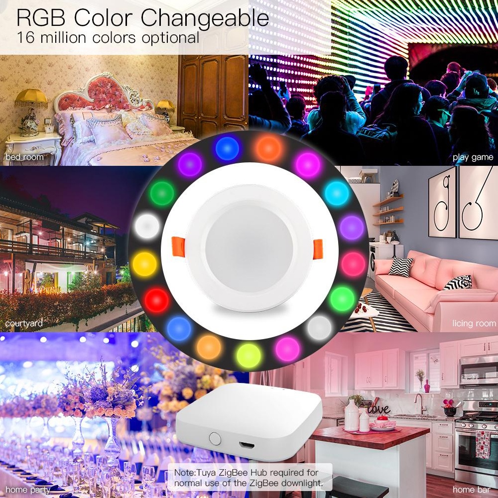 Moes ZigBee LED Downlight Spot, RGB+C+W Smart Recessed Ceiling Light, 10W, 2700K-6500K, 900lm, 3.5 Inch, Tuya Smart Life App Control