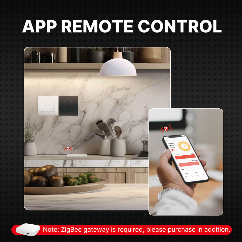 Moes Star Ring Zigbee 3.0 Smart Dimmer Switch, 2-Gang Touch Control, Neutral Required, Tuya App & Voice Control, Alexa & Google Home Compatible, White
