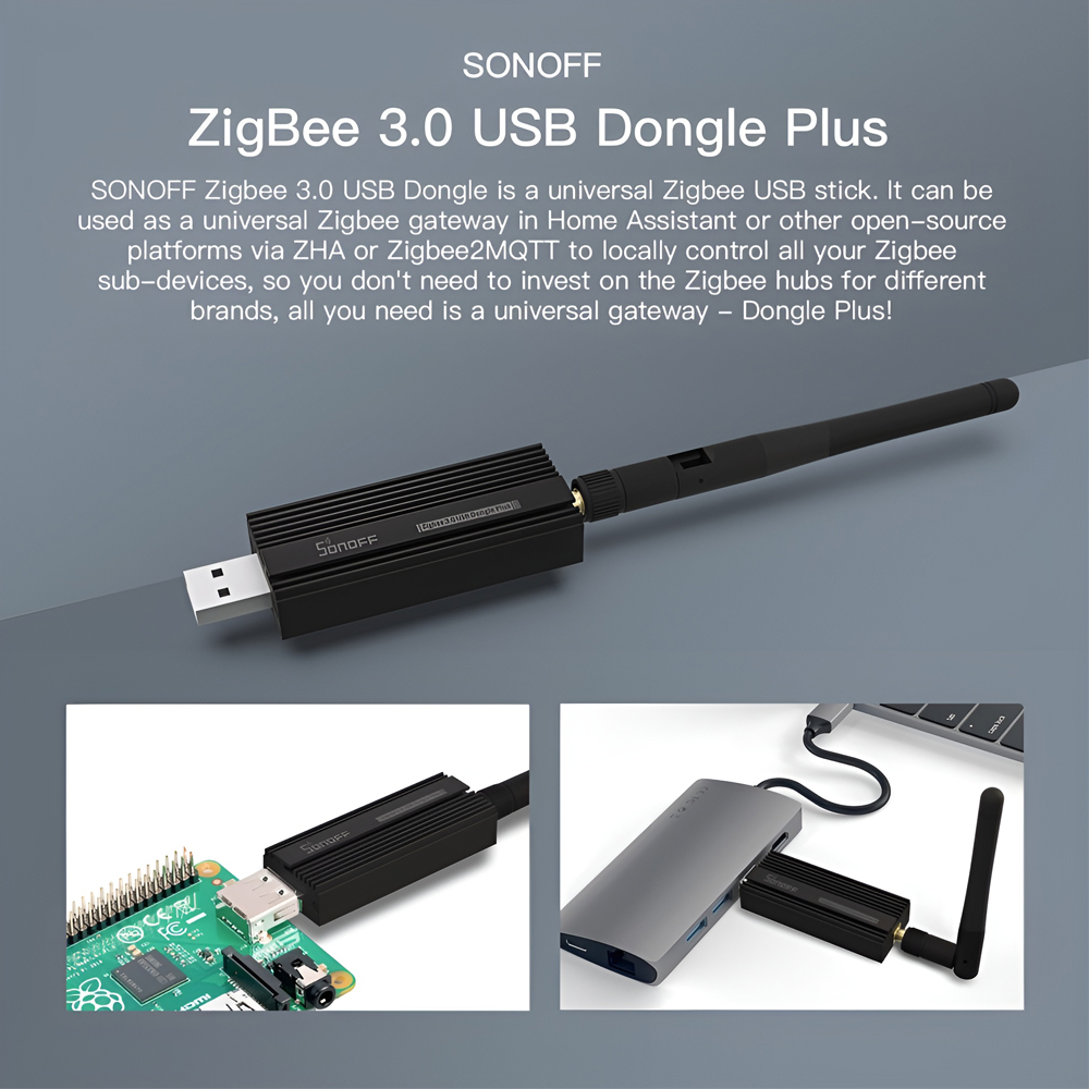 Sonoff ZBDongle-P Zigbee 3.0 USB Dongle Plus, Texas Instruments CC2652P Chip, +20dBm RF Gain, Aluminum Alloy Case, External SMA Antenna, Home Assistant ZHA Zigbee2MQTT