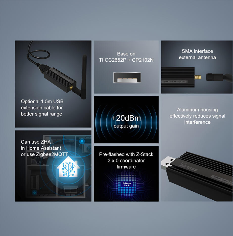 Sonoff ZBDongle-P Zigbee 3.0 USB Dongle Plus, Texas Instruments CC2652P Chip, +20dBm RF Gain, Aluminum Alloy Case, External SMA Antenna, Home Assistant ZHA Zigbee2MQTT