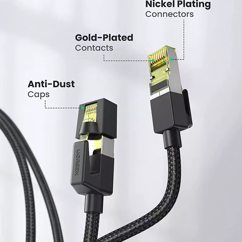 UGREEN 80423 Cat7 Ethernet Cable, 10Gbps 600MHz High Speed RJ45 Network Cable, Double-Shielded F/FTP Pure Copper Braided Cord, 2m, Black