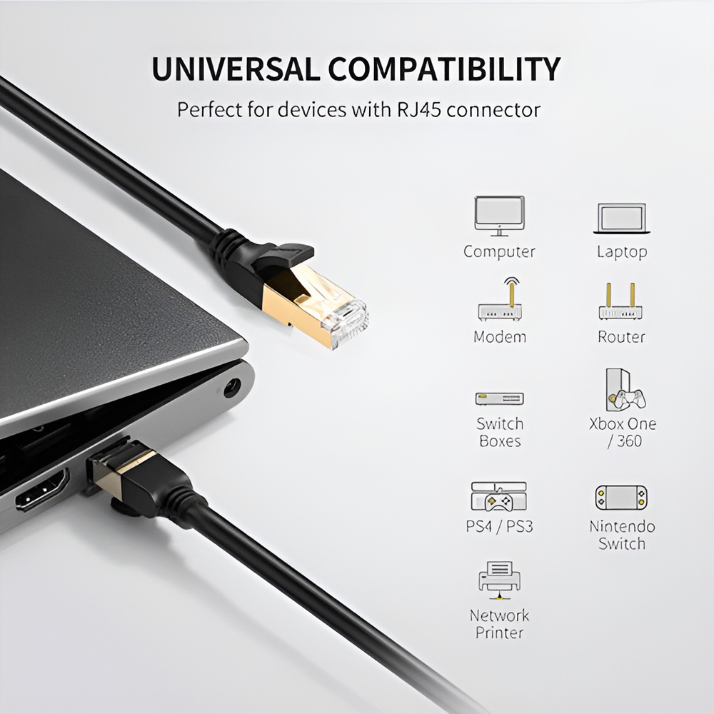 UGREEN Cat7 Ethernet Cable RJ45 F/FTP Shielded Pure Copper 10Gbps 600MHz Network Cable 10m for Router Modem PC Xbox PS4 Nintendo Switch, Black