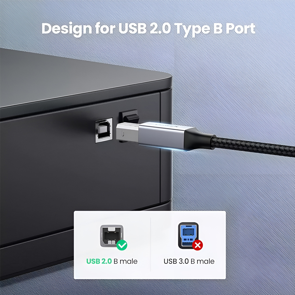 UGREEN USB-C to USB-B 2.0 Printer Cable 80807, 2m Nylon Braided, 480Mbps Data Transfer, Aluminum Alloy for HP Canon Epson Brother Printers Scanners