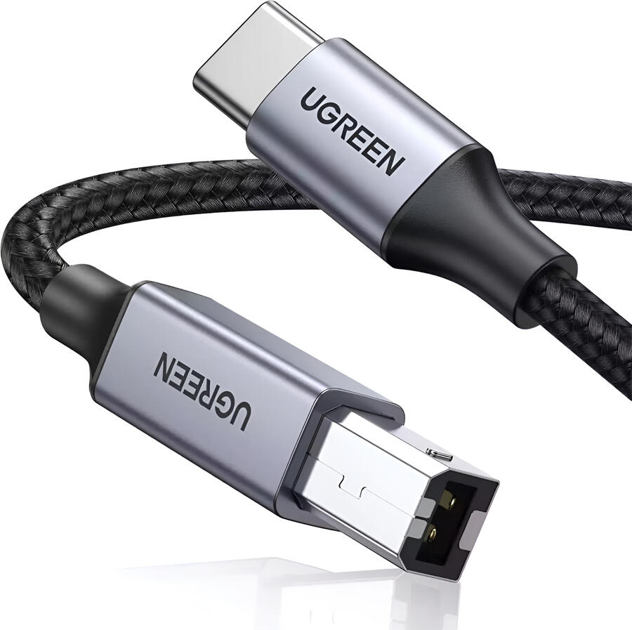 UGREEN USB-C to USB-B 2.0 Printer Cable, Braided, Alu Case, 2m, Black