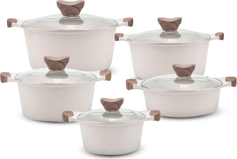 Raf Cookware Set Pans With Lids R.80003, 5pcs Set, White
