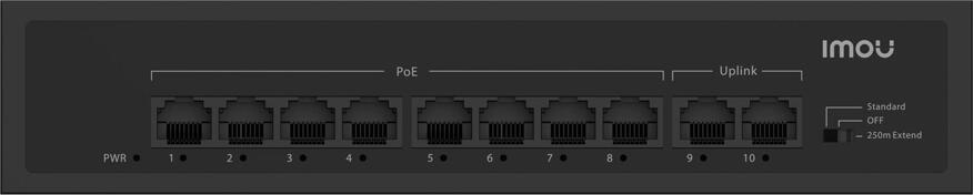 PoE коммутатор imou SF110P неуправляемый, 8 портов Fast Ethernet 10/100Мбит/с, 2 порта Uplink, бюджет 65Вт, режим Extend 250м, металлический корпус, черный