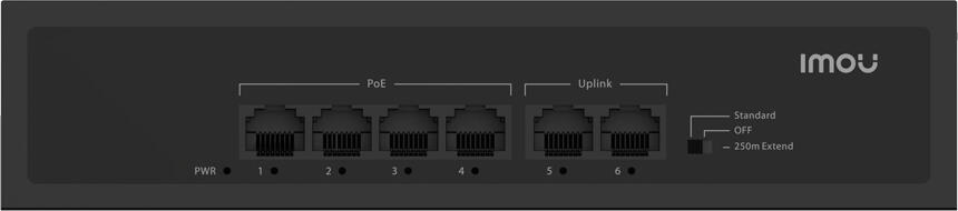 Неуправляемый PoE коммутатор Imou SF106P, 4 порта PoE 10/100 Мбит/с, 2 порта Uplink, бюджет 45 Вт, режим Extend 250м, защита от перенапряжения 4кВ, черный