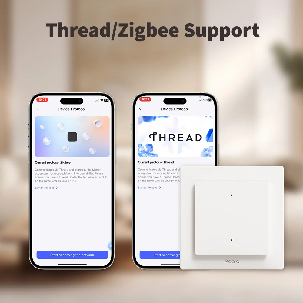 Aqara Light Switch H2 EU (WS-K07D) Smart Switch 2-gang, Thread Matter Zigbee Bluetooth, Neutral/No-Neutral, Power Monitoring, MARS Tech, White, 86x86x45mm