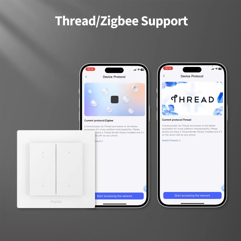 Aqara Light Switch H2 EU (WS-K07D) Smart Switch 4-Gang, Thread Matter Zigbee Bluetooth, Neutral/No-Neutral, Power Monitoring, MARS Tech, White, 86x86x45mm