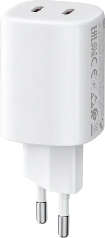 Xiaomi 45W Nano Turbo Charging Power Adapter, Dual USB Type-C Ports GaN Fast Charger, EU Plug, Overcharge and Overcurrent Protection, White