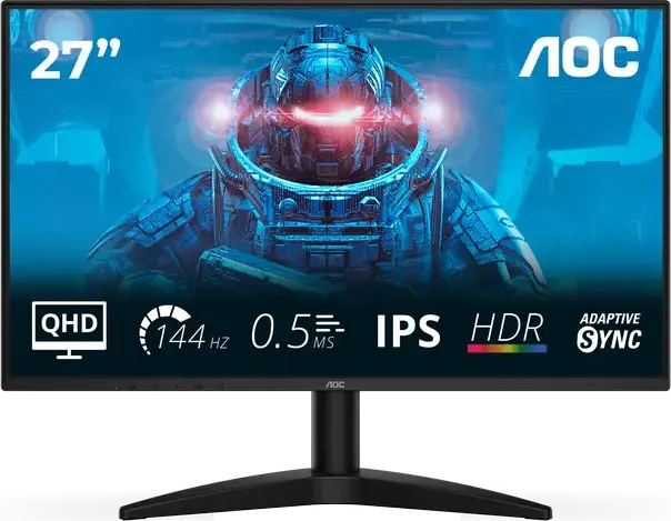 AOC Q27B36X 27 inch WQHD IPS Gaming Monitor, 2560x1440, 144Hz Refresh Rate, 0.5ms MPRT Response Time, HDR10, Adaptive-Sync, 4-Side Frameless Design