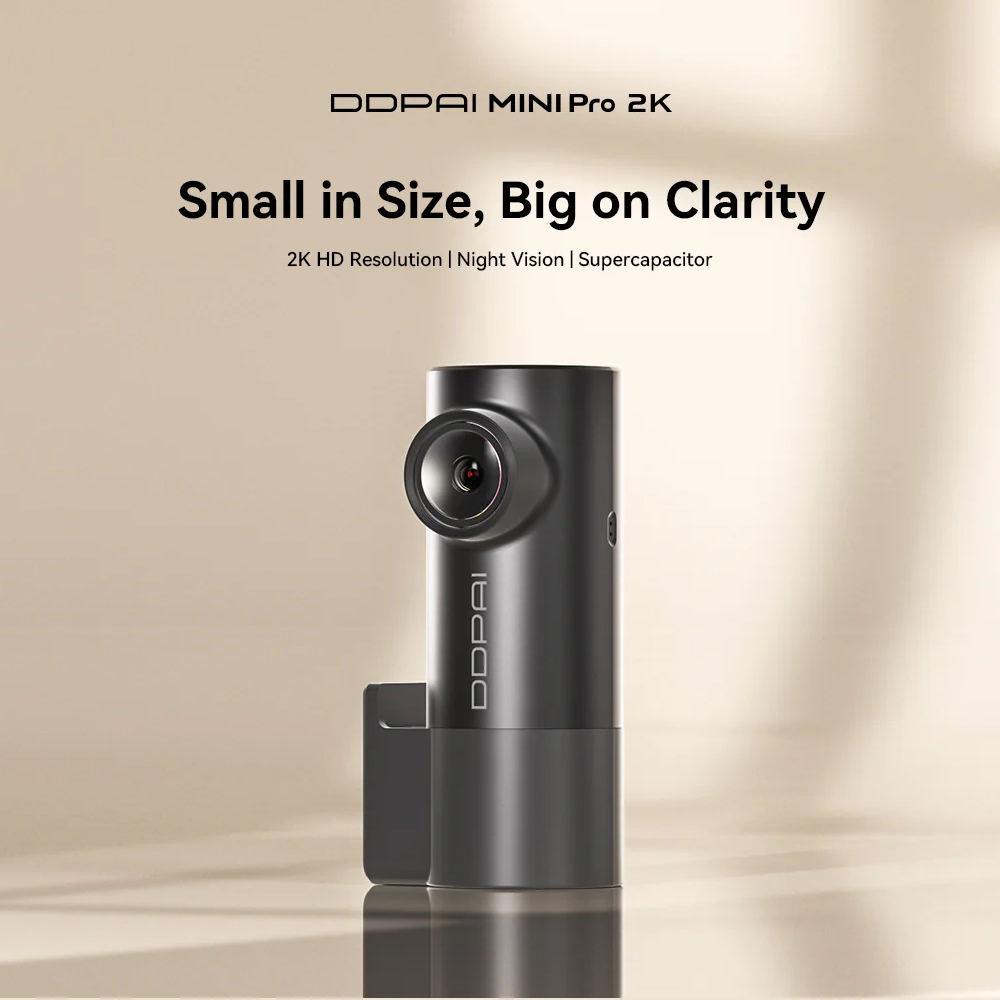 Видеорегистратор DDPAI Mini Pro 2K, разрешение 2K QHD 1440p, угол обзора 121°, NightVIS, суперконденсатор, Wi-Fi, режим парковки, черный