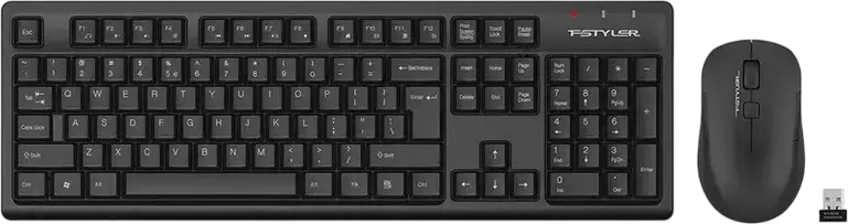 Set Desktop Wireless A4Tech FG1200 Fstyler, Tastatura cu Membrana Impermeabila si Mouse Optic, Conectivitate 2.4 GHz USB, 2000 DPI, Negru