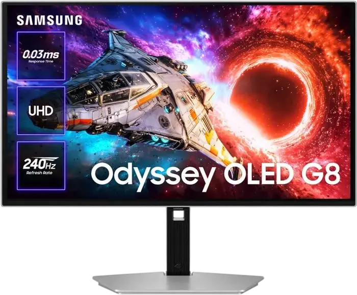 Samsung Odyssey OLED G8 G80SH 27" 4K UHD QD-OLED Gaming Monitor, 240Hz, 0.03ms GtG, HDR True Black 400, FreeSync Premium Pro, G-Sync, Silver