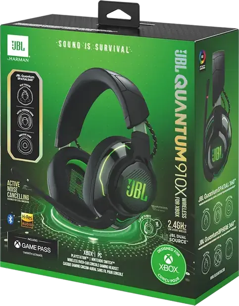 Casca Gaming Wireless JBL Quantum 910X, ANC, Audio Spatial Dual cu Head Tracking, Bluetooth 5.2, 2.4 GHz, Baterie 37h, pentru Xbox, PS, PC, Switch