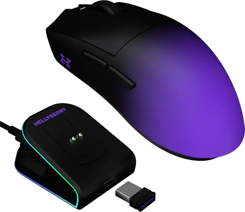 Mouse Gaming Wireless HATOR Hellyberry HM47 Pro, Senzor PixArt PAW3395 26000 DPI, Switch-uri Optice Raesha, Greutate 47g, Conectivitate Tri-mod, Dock RGB