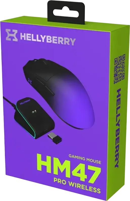 Mouse Gaming Wireless HATOR Hellyberry HM47 Pro, Senzor PixArt PAW3395 26000 DPI, Switch-uri Optice Raesha, Greutate 47g, Conectivitate Tri-mod, Dock RGB
