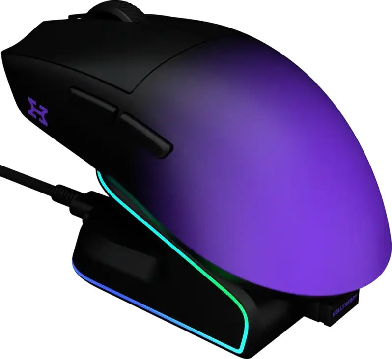 Mouse Gaming Wireless HATOR Hellyberry HM47 Pro, Senzor PixArt PAW3395 26000 DPI, Switch-uri Optice Raesha, Greutate 47g, Conectivitate Tri-mod, Dock RGB