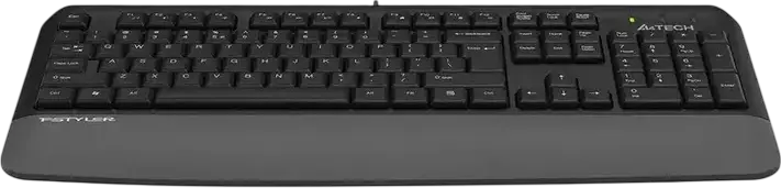 A4Tech FK20 Fstyler Multimedia Wired USB Membrane Keyboard, US/RU/RO Layout, Waterproof Design, Integrated Wrist Rest, Gray