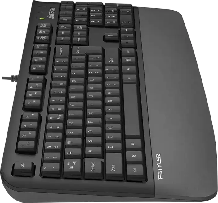 A4Tech FK20 Fstyler Multimedia Wired USB Membrane Keyboard, US/RU/RO Layout, Waterproof Design, Integrated Wrist Rest, Gray