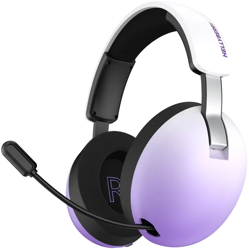 Casca Gaming HATOR Hellyberry HH30 Pro Wireless, Alb/Violet, Conectivitate Tri-mod (2.4GHz, Bluetooth 6.0, Cablu), Difuzoare 50mm, Baterie 80h, Perușoare cu Gel Răcoritor