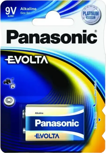 Panasonic Evolta 6LR61EGE 9V Alkaline Battery, High Power for Smoke Detectors and High-Drain Devices, PP3 MN1604 1604 11604