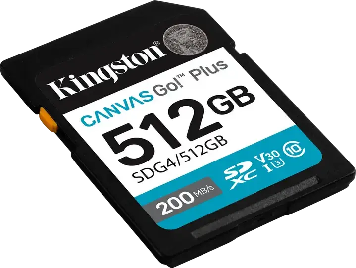 Kingston Canvas Go! Plus SD (SDG4) Memory Card 512 GB, UHS-I U3 V30 Class 10, Up to 200MB/s Read, Waterproof X-Ray Proof, for 4K UHD Video and DSLR Cameras