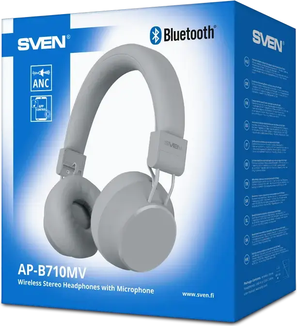 SVEN AP-B710MV Wireless Stereo Overhead Headphones, Grey, Bluetooth 5.4, Active Noise Cancellation ANC, 40mm Drivers, 90h Battery, IPx4, USB Type-C