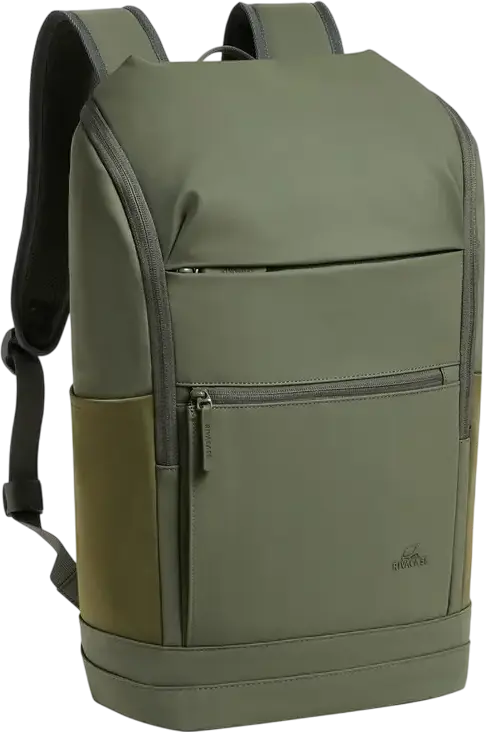 Rivacase Eden-Eco 7856 Urban Backpack 20L for 15.6 inch Laptop and 11 inch Tablet, Water Resistant RPET PU Leather, Olive Green