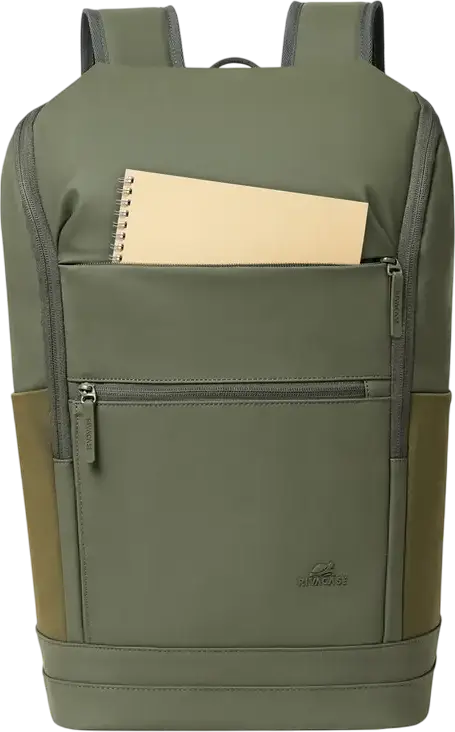 Rivacase Eden-Eco 7856 Urban Backpack 20L for 15.6 inch Laptop and 11 inch Tablet, Water Resistant RPET PU Leather, Olive Green