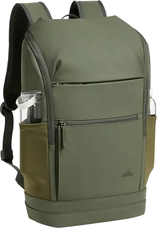Rivacase Eden-Eco 7856 Urban Backpack 20L for 15.6 inch Laptop and 11 inch Tablet, Water Resistant RPET PU Leather, Olive Green