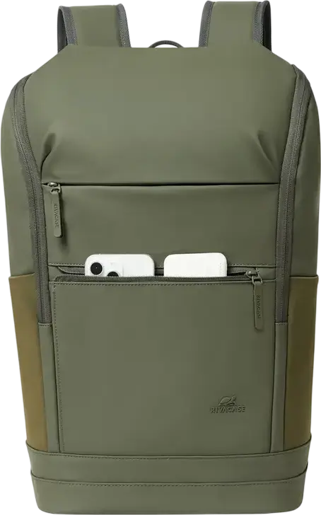 Rivacase Eden-Eco 7856 Urban Backpack 20L for 15.6 inch Laptop and 11 inch Tablet, Water Resistant RPET PU Leather, Olive Green