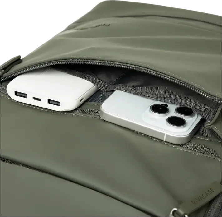 Rivacase Eden-Eco 7856 Urban Backpack 20L for 15.6 inch Laptop and 11 inch Tablet, Water Resistant RPET PU Leather, Olive Green