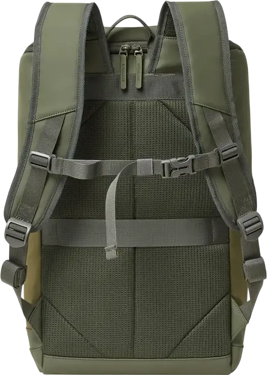 Rivacase Eden-Eco 7856 Urban Backpack 20L for 15.6 inch Laptop and 11 inch Tablet, Water Resistant RPET PU Leather, Olive Green