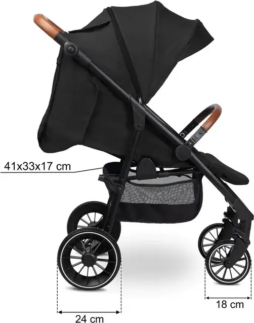 Căruța pentru bebeluși Caretero Elma, Neagră, 0 luni - 4 ani, Max 22kg, Roți EVA cu amortizare, Centură de siguranță în 5 puncte, Cu Ploaie și Huscă pentru picioare