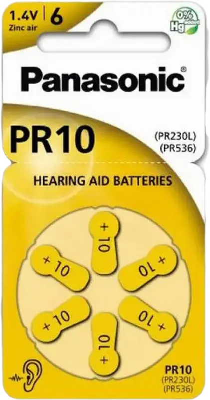 Panasonic PR10 Zinc-Air Battery 1.4V Mercury Free for Digital Hearing Aids, Yellow Color Code, Compatible with PR70, HA10, 10AU, ZA10