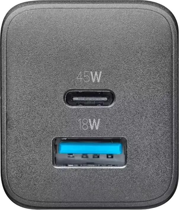 Incarcator de perete Cellularline GaN 45W, Dual Port USB-C 45W si USB-A 18W, Tehnologie Fast Charging Power Delivery pentru Smartphone-uri, Tablete si Laptopuri