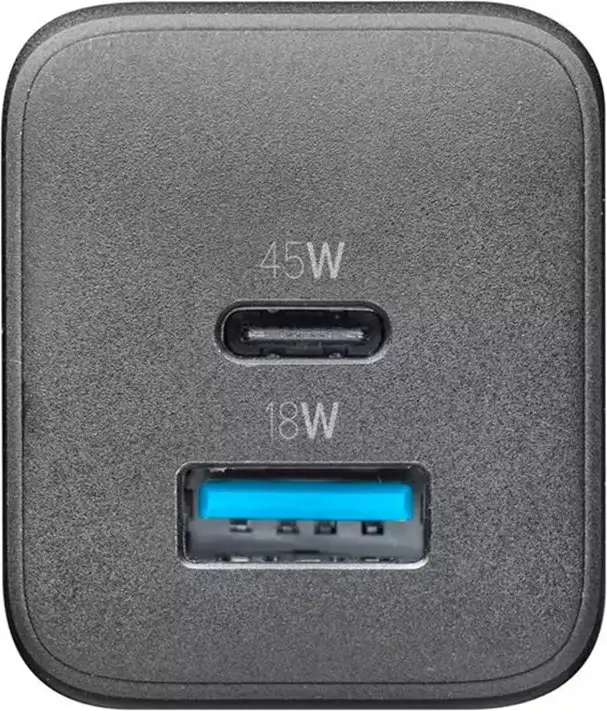 Incarcator de perete Cellularline GaN 45W, Dual Port USB-C 45W si USB-A 18W, Tehnologie Fast Charging Power Delivery pentru Smartphone-uri, Tablete si Laptopuri
