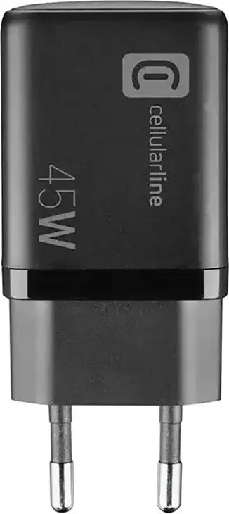 Incarcator de perete Cellularline GaN 45W, Dual Port USB-C 45W si USB-A 18W, Tehnologie Fast Charging Power Delivery pentru Smartphone-uri, Tablete si Laptopuri