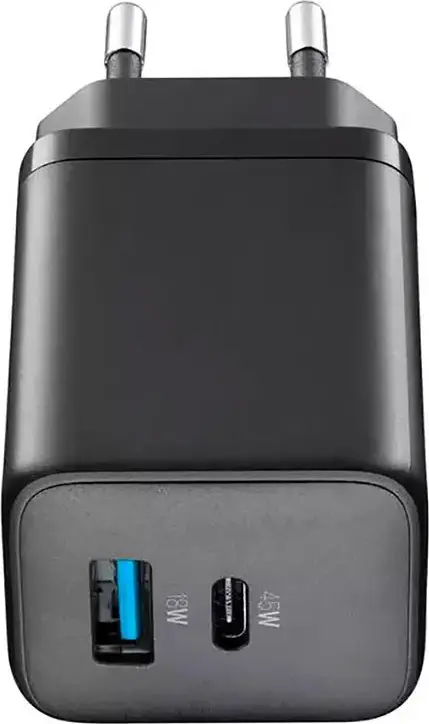 Incarcator de perete Cellularline GaN 45W, Dual Port USB-C 45W si USB-A 18W, Tehnologie Fast Charging Power Delivery pentru Smartphone-uri, Tablete si Laptopuri