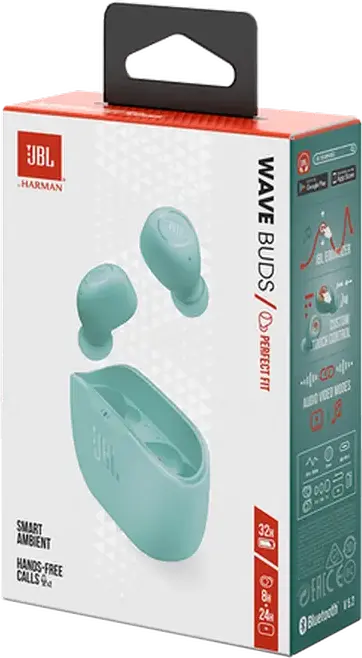 JBL Wave Buds True Wireless Earbuds - Green, with 8mm Drivers, Deep Bass Sound, 32h Battery Life, IP54 Water and Dust Resistant, JBL Headphones App Support