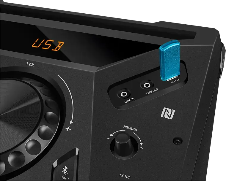 Sistem Boxe Party SVEN PS-1900 1000W, Bluetooth, NFC, TWS, Iluminare RGB, Cabinet Lemn MDF, 2 x 8 inch, Radio FM, Intrare Microfon/Chitara, Negru
