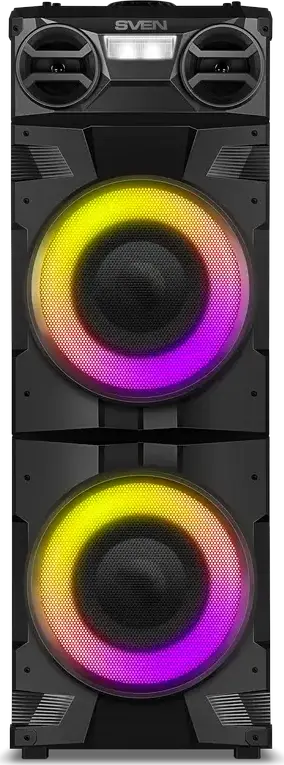 Sistem Boxe Party SVEN PS-1900 1000W, Bluetooth, NFC, TWS, Iluminare RGB, Cabinet Lemn MDF, 2 x 8 inch, Radio FM, Intrare Microfon/Chitara, Negru