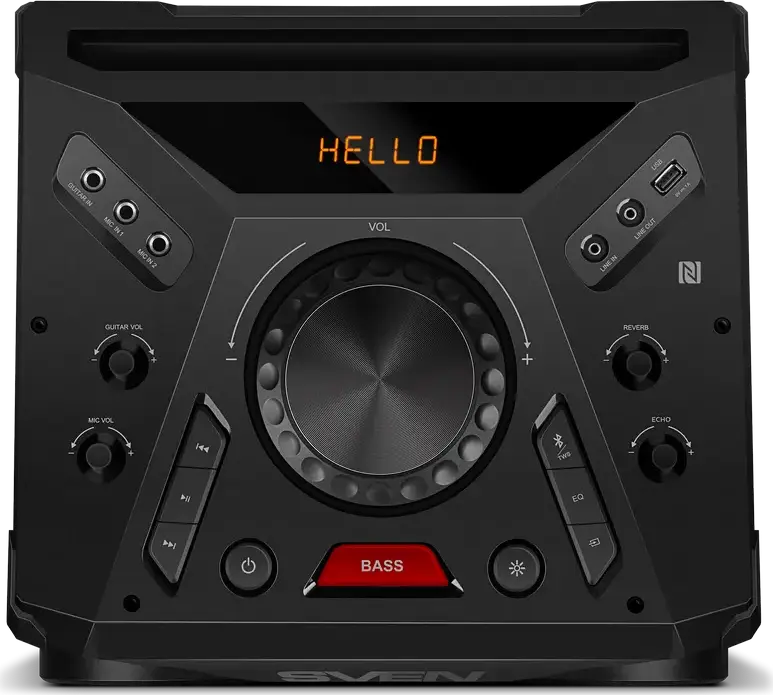 Sistem Boxe Party SVEN PS-1900 1000W, Bluetooth, NFC, TWS, Iluminare RGB, Cabinet Lemn MDF, 2 x 8 inch, Radio FM, Intrare Microfon/Chitara, Negru