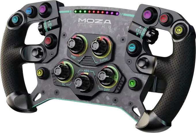 MOZA GS V2P GT Steering Wheel, 300mm Forged Carbon Fiber Rim, Perforated Microfiber Leather Grips, 28+ Programmable Inputs, RGB LED, Windows