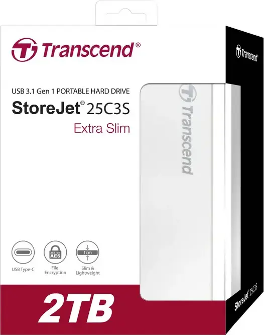 HDD Extern Portabil Transcend StoreJet 25C3S 2TB USB 3.1 Gen 1 Type-C Carcasa Aluminiu Argintiu 2.5 inch