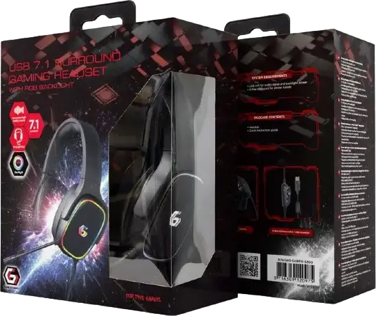 Gembird GHS-SANPO-S300 Gaming Headset, Virtual 7.1 Surround Sound, 50mm Drivers, RGB LED Backlight, Noise-Cancelling Adjustable Mic, Wired 3.5mm, Black