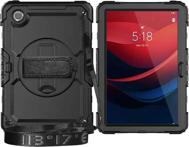 Tech Protect Solid360 Case for Lenovo Tab M11 / K11e 11.0 (TB-330), 11 inch, Hard Polycarbonate and Silicone, Built-in Screen Protector, Stand, Strap, Black