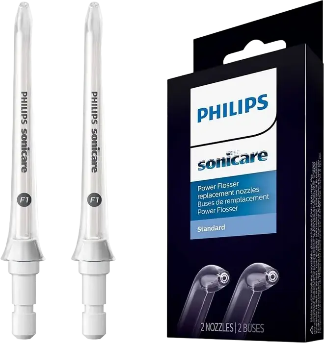 Duze de schimb standard Philips Sonicare HX3042/00 F1 pentru Power Flosser, cu rotire de 360 de grade pentru irigator oral, Alb